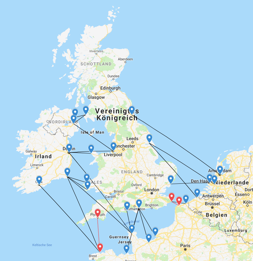 Fährverbindungen England - Frankreich - Niederlande - Belgien - Irland - Nordirland